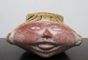 lot 105 image: Handmade Vintage AztecMayan 3-Faced Clay Bowl
