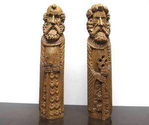 lot 113 image: Very Nicely Carved Vintage Standing Medieval Style Wood Saint Figures