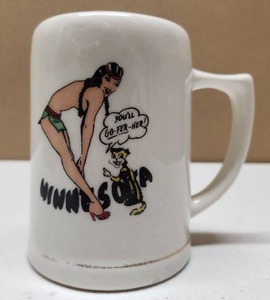 lot 144 image: Great Looking 1950s era Youll Go-Fer-Her Minnesota Gophers Indian Maiden Stoneware Mug