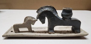lot 147 image: Signed Studio Art Pottery Horse Candle Holder & Tray