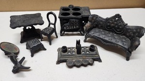 lot 155 image: Lot of Vintage Cast Iron Doll Furniture Stove etc