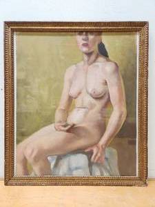 lot 192 image: Framed Vintage Mid Century Oil on Canvas Nude Portrait Painting