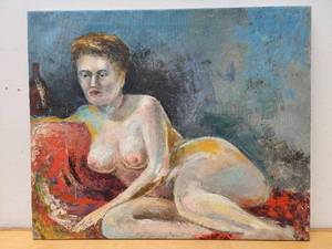 lot 194 image: Vintage Mid Century Oil on Canvas Nude Portrait Painting
