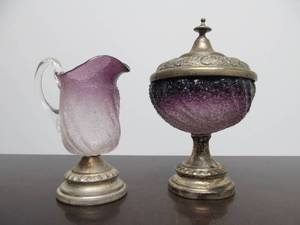lot 58 image: 2 Wonderful Pieces of Two-Tone Amethyst Overshot Glazed Glass