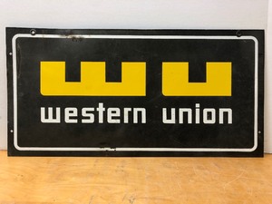lot 6 image: Vintage Double Sided Porcelain WESTERN UNION Advertising Sign