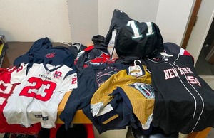 lot 90 image: LARGE Lot of Pro etc Sports Team Gear - Jackets Sweatshirts T-Shirts Jerseys & More