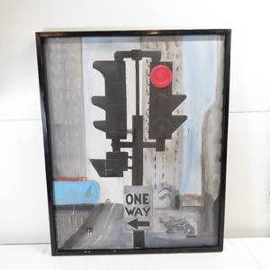 lot 4 image: Stop Light City Oil Painting  Longstaff
