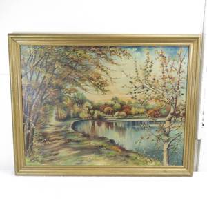 lot 40 image: Original Oil Painting on Canvas - Fall Scene of Lake Harriet - Stowell 41