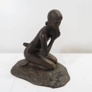 lot 48 image: M. Stelzer Signed Bronze Kneeling Nude with Flowers