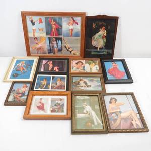 lot 54 image: Lot of 12 Vintage Framed Pin up Style Woman Prints