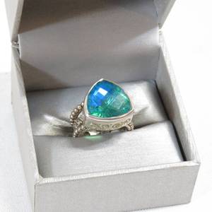 lot 123 image: 925 Sajen Caribbean Blue Quartz Ring