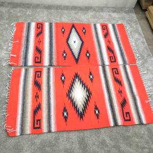 lot 172 image: 2 Vintage Woven Southwest Design Blankets - Red 