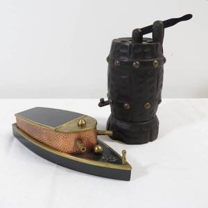 lot 209 image: Lot of 2 Vintage Cigarette Holder Dispensers - Boat and Water Barrel
