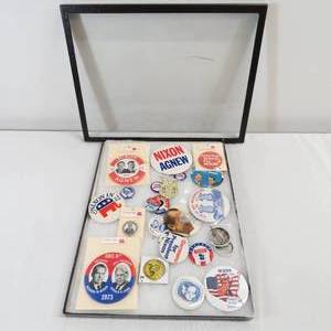 lot 224 image: Riker Box Filled with Nixon Presidential Pins and Buttons