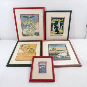 lot 230 image: Lot of 5 Framed Vintage Cigarette Advertisements