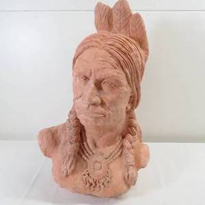 lot 244 image: 18 Native American Bust Heavy Terra Cotta Red Clay Made in Mexico