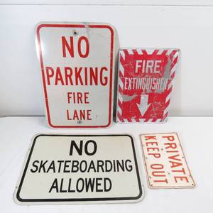 lot 272 image: Vintage Metal Street Signs - No Parking, Private, No Skateboarding Allowed
