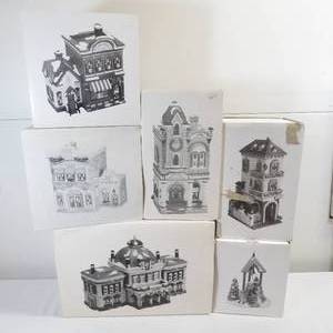 lot 277 image: Grouping of 6 Department 56 Village Houses-Victoria Station, Gift Shop, Police Station & More