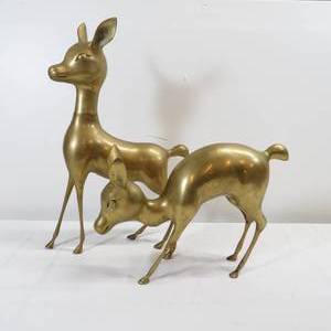 lot 284 image: Grouping of 2 Vintage Brass Deer Large 15