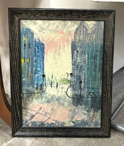 lot 42 image: Original Oil on Canvas Framed Vintage Cityscape Artwork