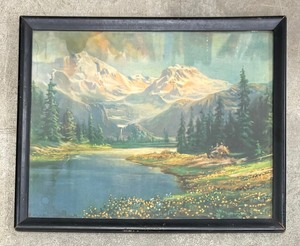 lot 47 image: Vintage Framed Mountain Lake Print by R. Atkinson Fox