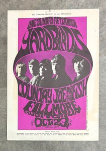 lot 49 image: Vintage Yardbirds with Country Joe and the Fish Unframed Advertising Print YARDBIRDS - 1966 JOHN H MYERS POSTER SAN FRANCISCO, CA