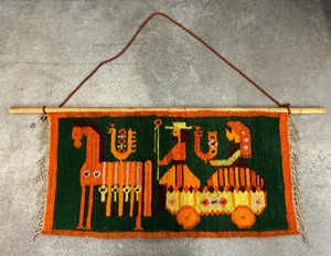 lot 11 image: Vintage Maria Domaska Polish Folk Art Handwoven Wool Textile  Hand knotted Kilem M. Domanska Road to the Market Poland