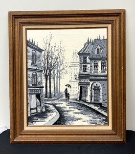 lot 108 image: Framed Vintage Black and White European Painting