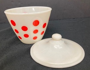 lot 169 image: Vintage Fire King Red Polka Dot Grease Jar with Lid