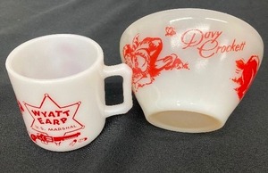 lot 176 image: Vintage Fire King Davy Crockett Bowl and Vintage Fire King Wyatt Earp Mug - 1950s