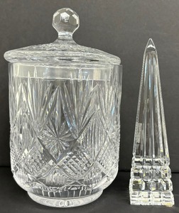 lot 87 image: Beautiful Crystal Ice Bucket (Tyrone from England) and Monument (Waterford)