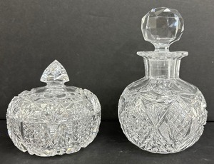 lot 44 image: Early American Crystal Petite Decanter and Czech Crystal Candy Dish with Lid