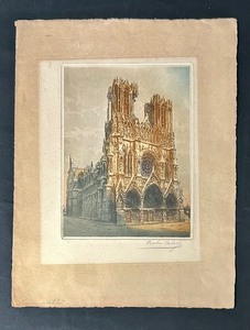lot 41 image: Vintage Notre Dame Unframed Victor Valery Etching