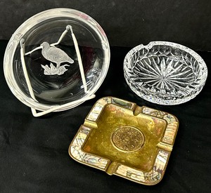 lot 49 image: Vintage Ashtrays including a Crystal Val St Lambert Intaglio Wild Bird Grouse Ashtray  Vanity Bowl