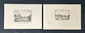 lot 30 image: Pair of Petite Numbered European Prints including Vintage View of the Piazza Navona Print and View of Florence around the Arno and the Santa Trinita Bridge