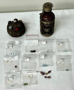 lot 24 image: Curette Bottle and Jeweled Jar with Beautiful Semi- Precious Stones