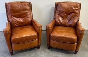 lot 18 image: Handsome Pair of Leather Recliners with Nail Head Trim