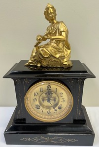 lot 93 image: Antique Ansonia Figural Iron Enamel Mantle Clock