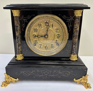 lot 78 image: Antique Iron Enamel Mantle Clock