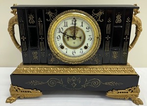 lot 15 image: Antique Ansonia Iron Enamel Mantle Clock