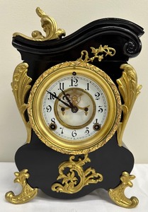 lot 129 image: Antique French Style  Ansonia Iron Enamel Mantle Clock