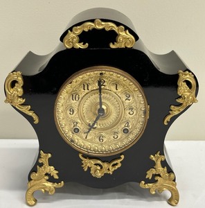 lot 112 image: Antique Ansonia Iron Case Mantle Clock