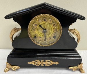 lot 118 image: Antique Iron Enamel Mantle Clock