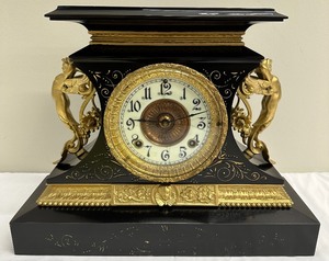 lot 5 image: Antique Ansonia Rosalind Iron Enamel Mantle Clock