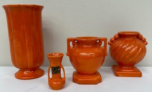 lot 23 image: Vintage Stangl Orange Pottery Vases