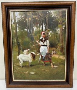 lot 8 image: Lovely Giovanni Sanvitale Oil on Board - Sheep Herder