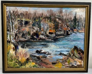 lot 16 image: Fantastic Piece of Art by Feigal - Gooseberry River 1967  Original Scenic Oil Painting