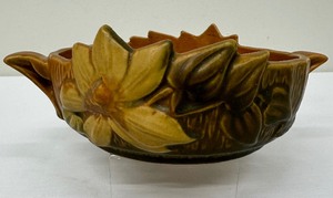 lot 132 image: Vintage Roseville Pottery Brown Clematis Console Bowl