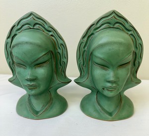 lot 74A image: Vintage Roseville Pottery Burmese Green Candle Holders
