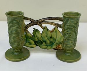 lot 95A image: Vintage Roseville Pottery Bushberry Double Bud Vase